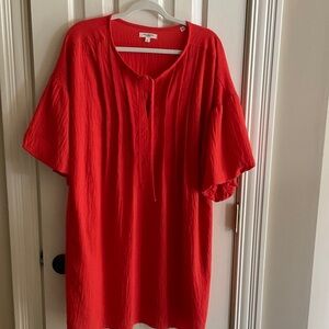 Max Studio Coral Split Neck Textured Top